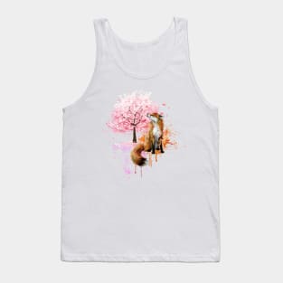 Cherry Tree And Fox Watercolor Tank Top